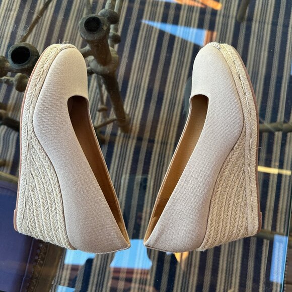 NWOT Crew Wedge Womens 7 Tan Cream Espadrilles Jute Platforms Canvas Sandals - Picture 4 of 11